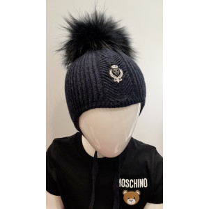 Chlapčenská čiapka s prírodným brmbolcom denim VIVALDO
