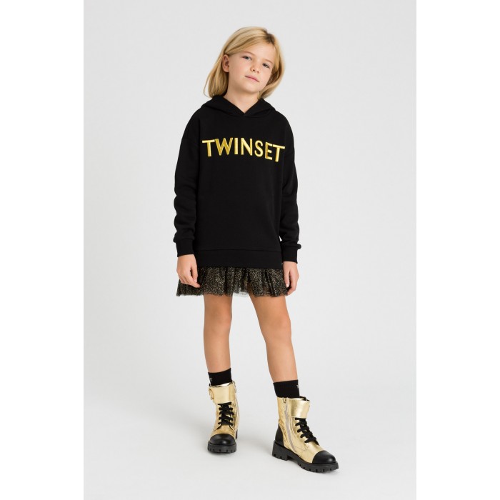 Dievčenská mikinové šaty s tylom čierne TWINSET
