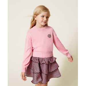 Dievčenský pulóver s kamienkovým logom ružový TWINSET