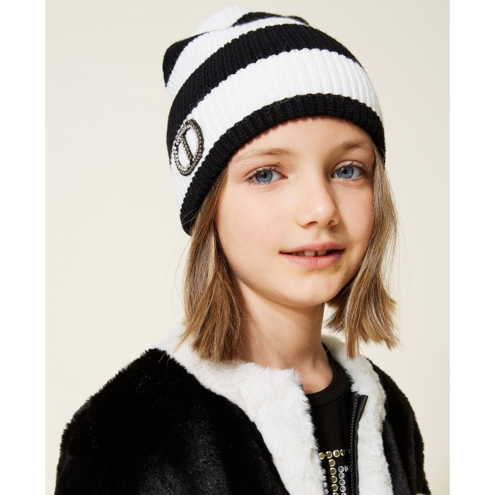 Dievčenské čiapka pruhovaná čierno-biela TWINSET