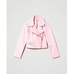 Dievčenská bunda motorkárska koženková ružová TWINSET