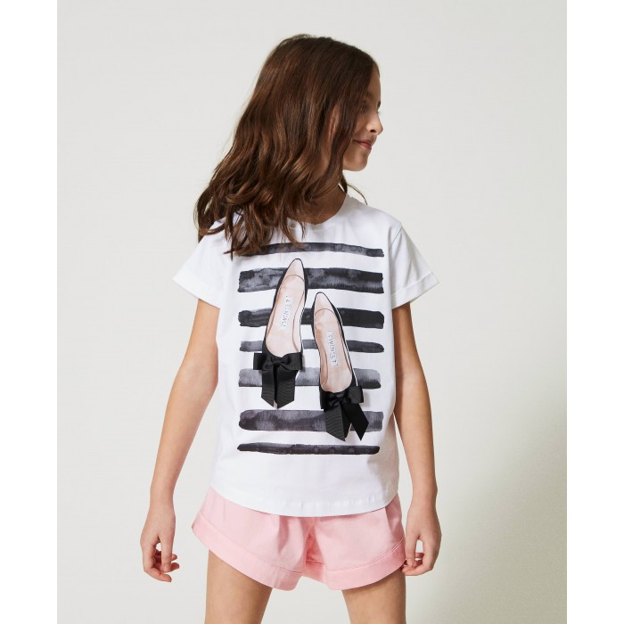 Dievčenské tričko s pruhmi a potlačou s mašľami TWINSET