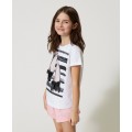 Dievčenské tričko s pruhmi a potlačou s mašľami TWINSET