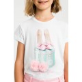 Dievčenské tričko s brmbolcami a potlačou biele  TWINSET
