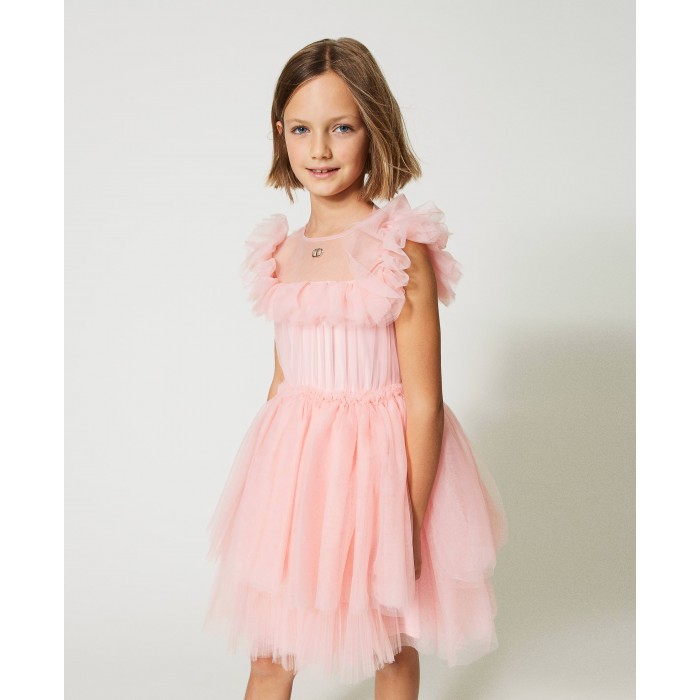Dievčenské šaty tylové s volánmi ružové TWINSET