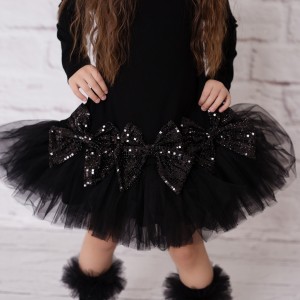 Dievčenské šaty s mašľami čierne SHINE AND GLOW DAGA