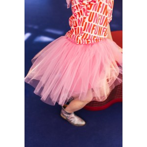 Dievčenské šaty s dlhým rukávom žuvačkové ružové TUTU
