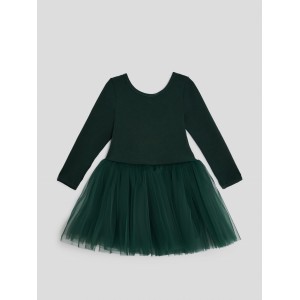 Dievčenské šaty s dlhým rukávom smaragdové TUTU