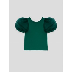 Dievčenské tričko s naberanými rukávmi smaragdové TUTU