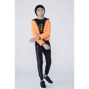 Chlapčenská puffer obojstranná bunda čierna/oranžová KARL LAGERFELD
