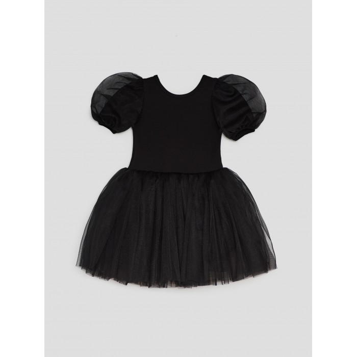 Dievčenské šaty s naberaným rukávom čierne TUTU