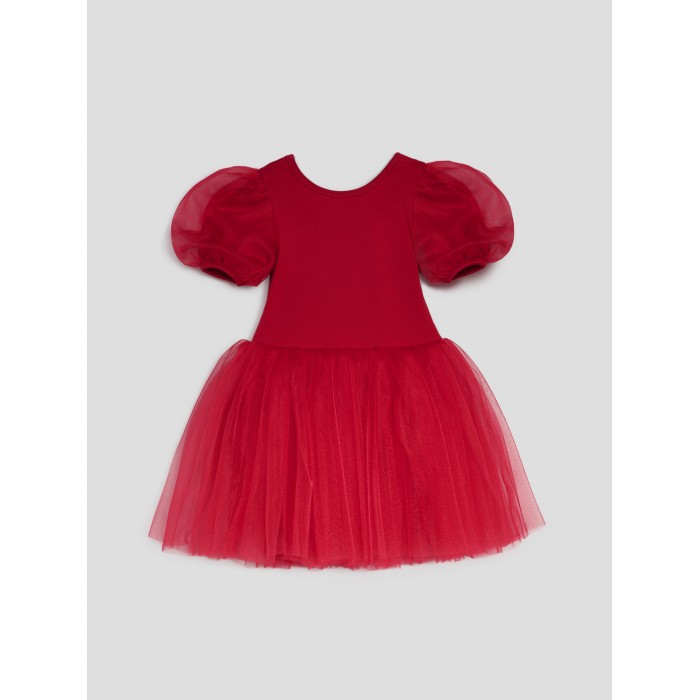 Dievčenské šaty s naberaným rukávom červené TUTU