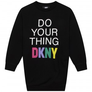 Dievčenské šaty mikinové čierne DKNY