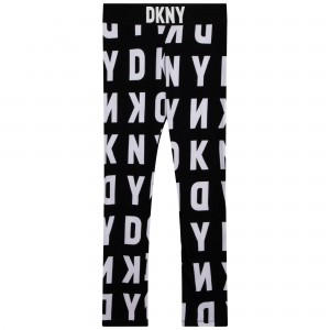 Dievčenské legíny potlačené čierne DKNY