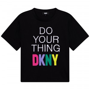 Dievčenské tričko s farebným logom čierne DKNY