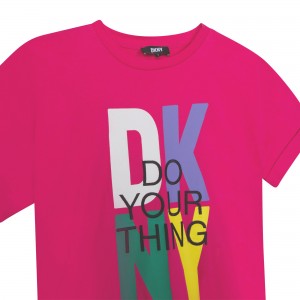 Dievčenské tričko s farebným logom ružové DKNY