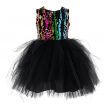 Dievčenské spoločenské šaty flitrové čierne RAINBOW GAME DAGA
