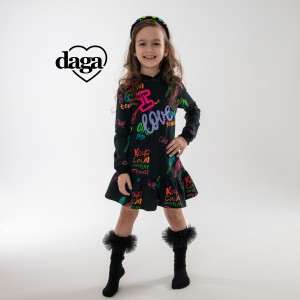 Dievčenské šaty s kapucňou čierne Rainbow game DAGA