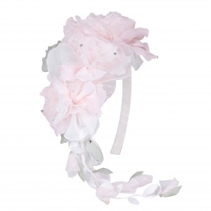 Dievčenská čelenka  s kvetmi svetlo ružová DAGA