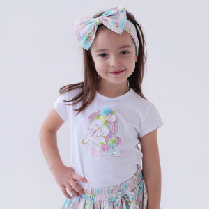Dievčenské tričko s potlačou jednorožca biele GIRLS FAVES