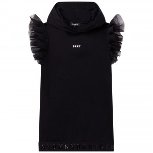 Dievčenské šaty s volánovými rukávmi čierne DKNY