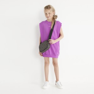 Dievčenské mikinové šaty bez rukávov fialové DKNY