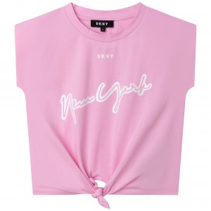 Dievčenské tričko s uzlom ružové DKNY