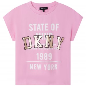 Dievčenské tričko s potlačou ružové DKNY