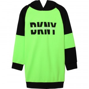 Dievčenské mikinové šaty neónové zelené DKNY