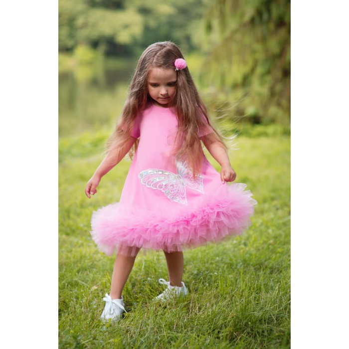 Dievčenské šaty s motýľom ružové DAGA