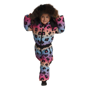 Dievčenský ski zimný overal s prírodnou kožušinou MULTICOLOR PANTHER