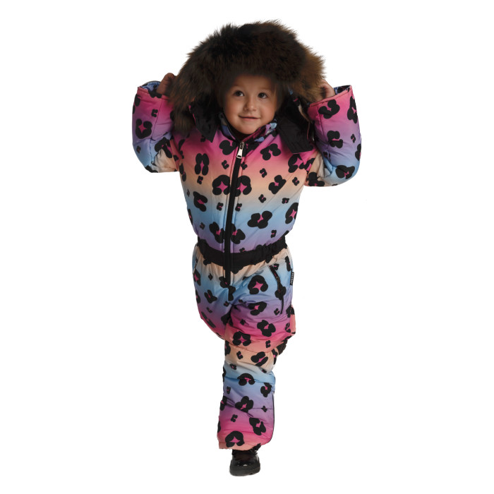 Dievčenský ski zimný overal s prírodnou kožušinou MULTICOLOR PANTHER