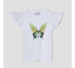 Dievčenské tričko s potlačou zelenkastého motýľa biele
