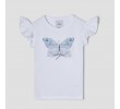 Dievčenské tričko s potlačou modrastého motýľa biele