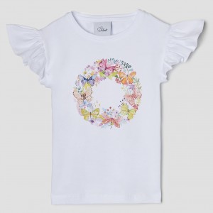 Dievčenské tričko s potlačou motýľov biele TUTU