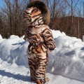 Dievčenský zimný overal hnedý s prírodnou kožušinou ZEBRA/pilguni