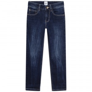 Chlapčenské džínsy rovné modré s logom BOSS
