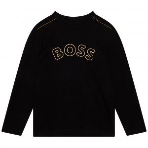 Chlapčenské tričko s dlhým rukávom čierne BOSS