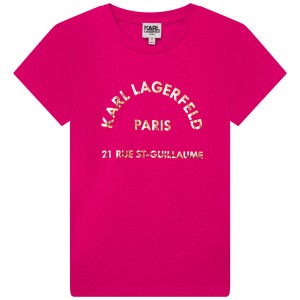 Dievčenské tričko s potlačou malinové KARL LAGERFELD