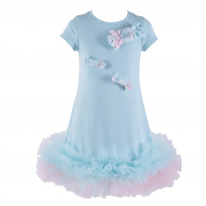 Dievčenské šaty s volánom tyrkysové SWEET DREAMS