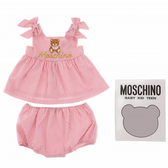 Baby súprava šaty s nohavičkami popelínové ružové MOSCHINO