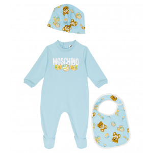 Baby súprava overal s čiapkou a podbradníkom modrá MOSCHINO