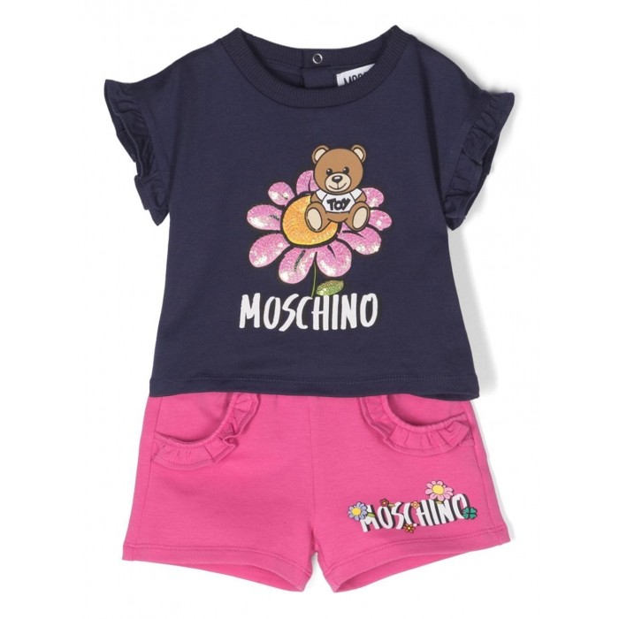 Dievčenská baby súprava tričko a šortky modrá MOSCHINO