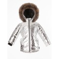 Dievčenská zimná bunda strieborná s prírodnou kožušinou BOW/pilguni