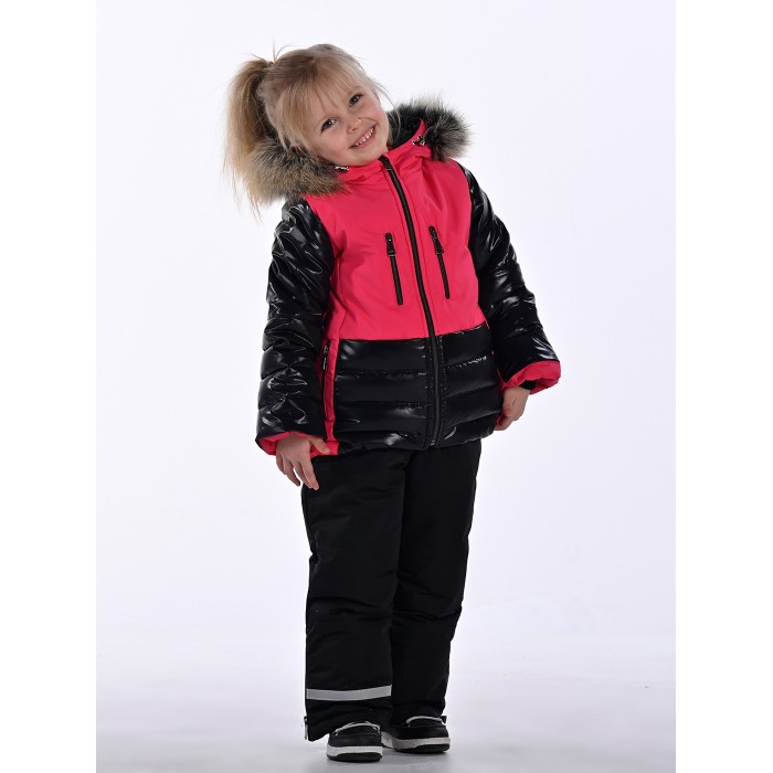 SKI zimná bunda s prírodnou kožušinou fuksia CORAL/pilguni