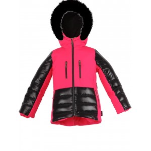 SKI zimná bunda s prírodnou kožušinou fuksia CORAL/pilguni