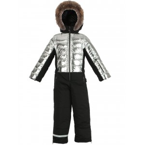 Dievčenský ski zimný overal s prírodnou kožušinou silver CORAL/ pilguni