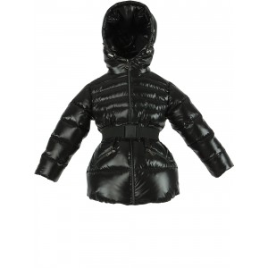 Dievčenská zimná módna bunda lesklá čierna AZURE/pilguni