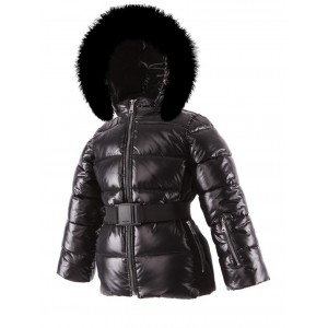 SKI zimná bunda s prírodnou kožušinou s umelým perím čierna SUPERLUCIDO/pilguni