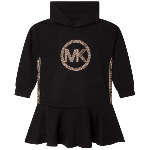 Dievčenské šaty  s kapucňou čierne MICHAEL KORS
